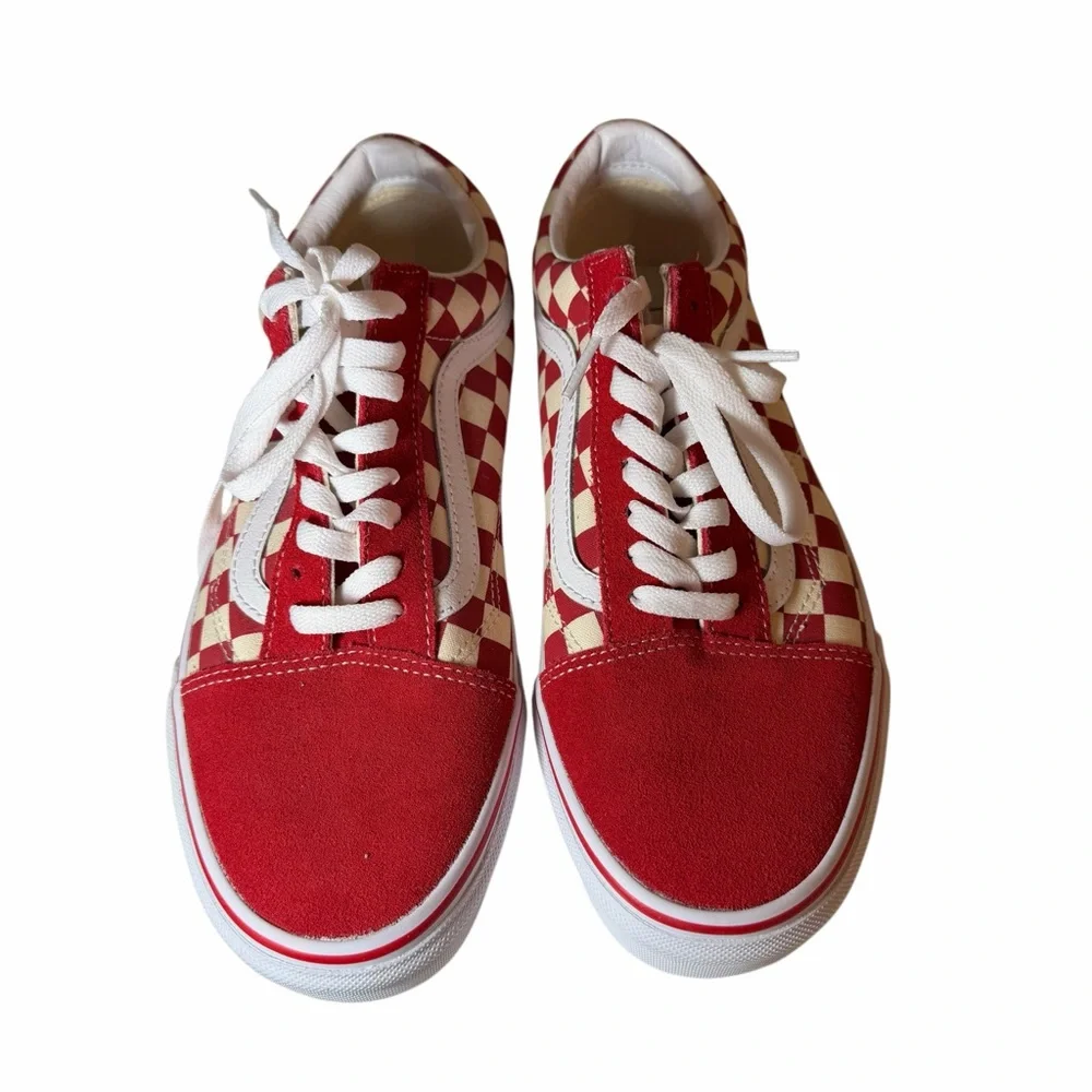 Vans Red White Old Skool Checkerboard Sneakers Lace Up Low Top Women 10 NEW - Picture 4 of 6